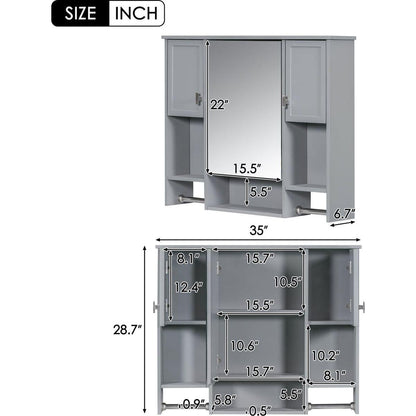 35" x 28" Modern Wall Mounted Bathroom Storage Cabinet, Bathroom Wall Cabinet with Mirror, Medicine Cabinet with Towels Bar