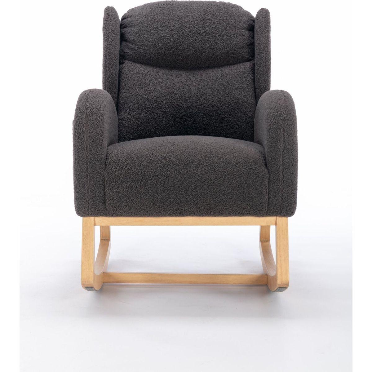 Teddy Fabric Rocking Chair With Packet Wood Legs,Dark Gray