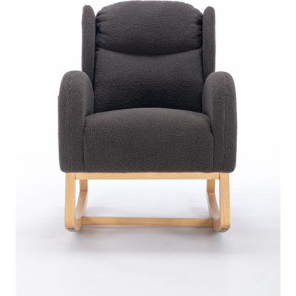 Teddy Fabric Rocking Chair With Packet Wood Legs,Dark Gray