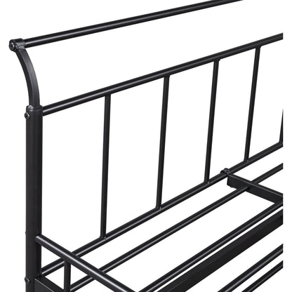 Twin Size Metal Daybed with Curved Handle Design and Twin Size Trundle, Black