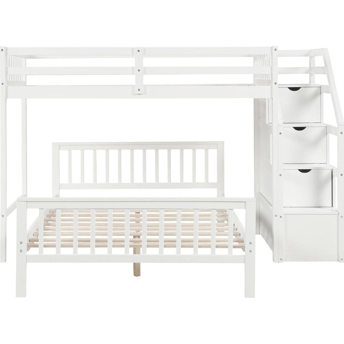 Twin over Full Loft Bed with Staircase,White
