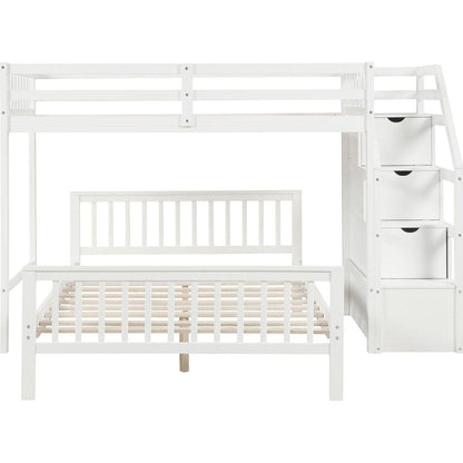 Twin over Full Loft Bed with Staircase,White