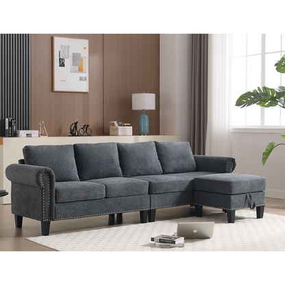 Convertible Sectional Sofa with Storage,L-shaped sofa,Four-seater sofa,Modern Linen Fabric Sectional Couches for Living Room,Gray