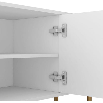 White Modern TV Stand Fluted 68" with Power Outlet, Entertainment Center with Storage Doors, TV Console Media Cabinet, for 55+ Inch TV, Living Room