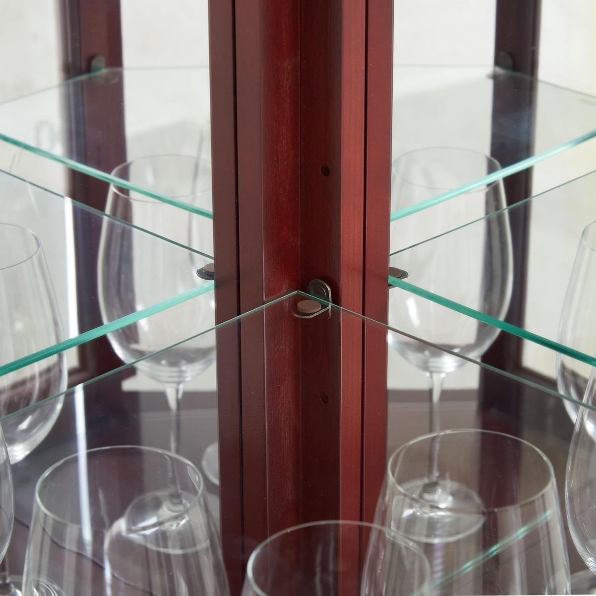 Corner Curio Cabinet with Lights, Adjustable Tempered Glass Shelves, Mirrored Back, Display Cabinet,Cherry (E26 light bulb not included)