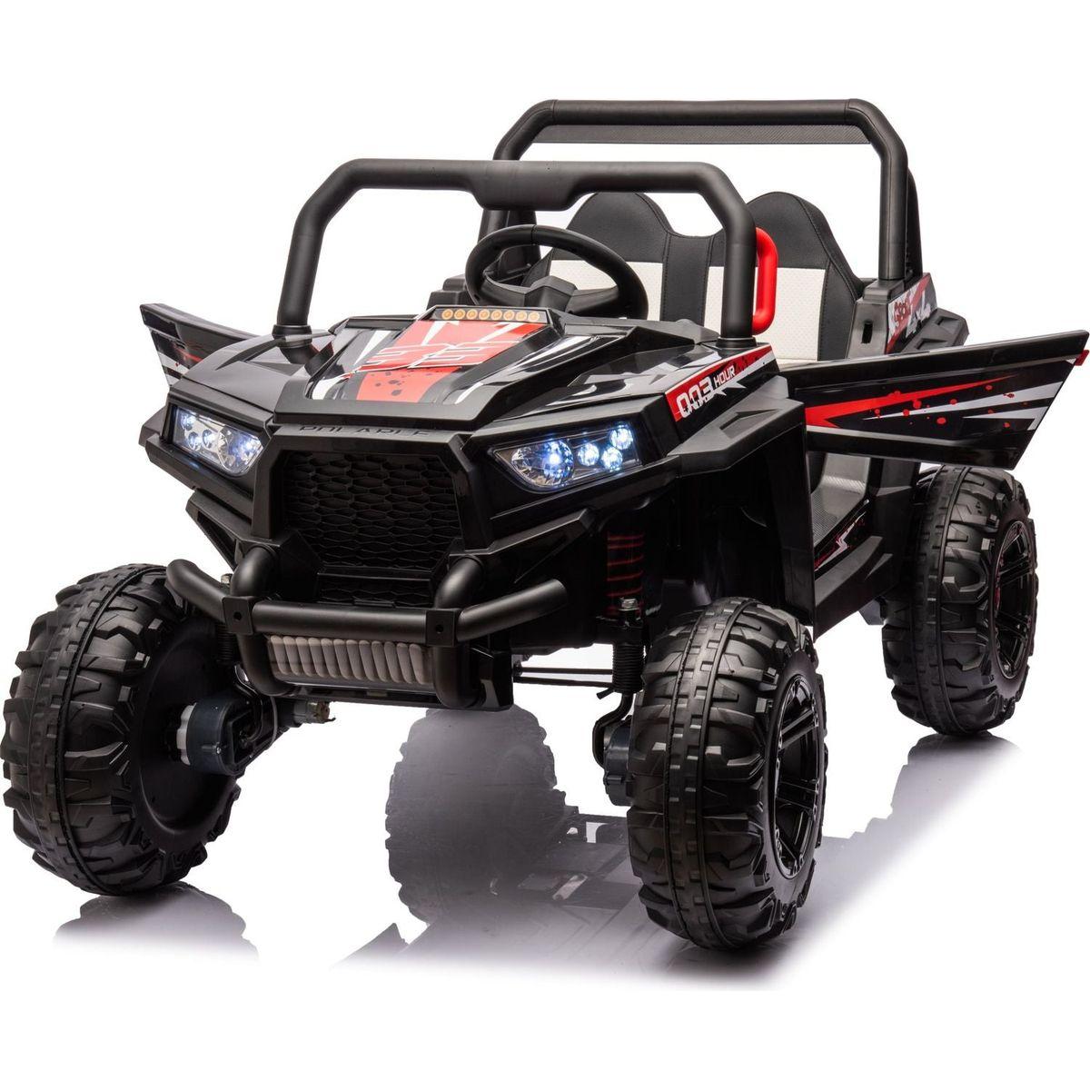 12v7ax2 30wx4 Four-wheel drive leather seat one button start,forward and backward, high and low speed, music, front light, power display, two doors can open, 2.4G R/C, seat belt four wheel absorber