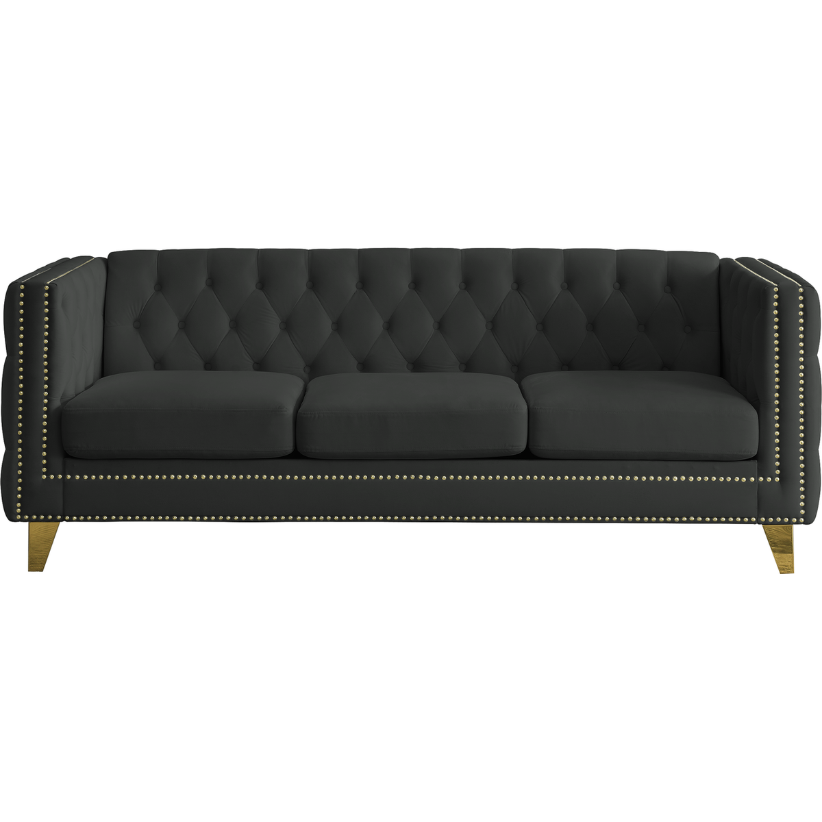 Velvet Sofa for Living Room,Buttons Tufted Square Arm Couch, Modern Couch Upholstered Button and Metal Legs, Sofa Couch for Bedroom, Black Velvet