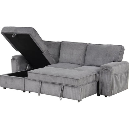 Upholstery Sleeper Sectional Sofa with Storage Bags and 2 cup holders on Arms