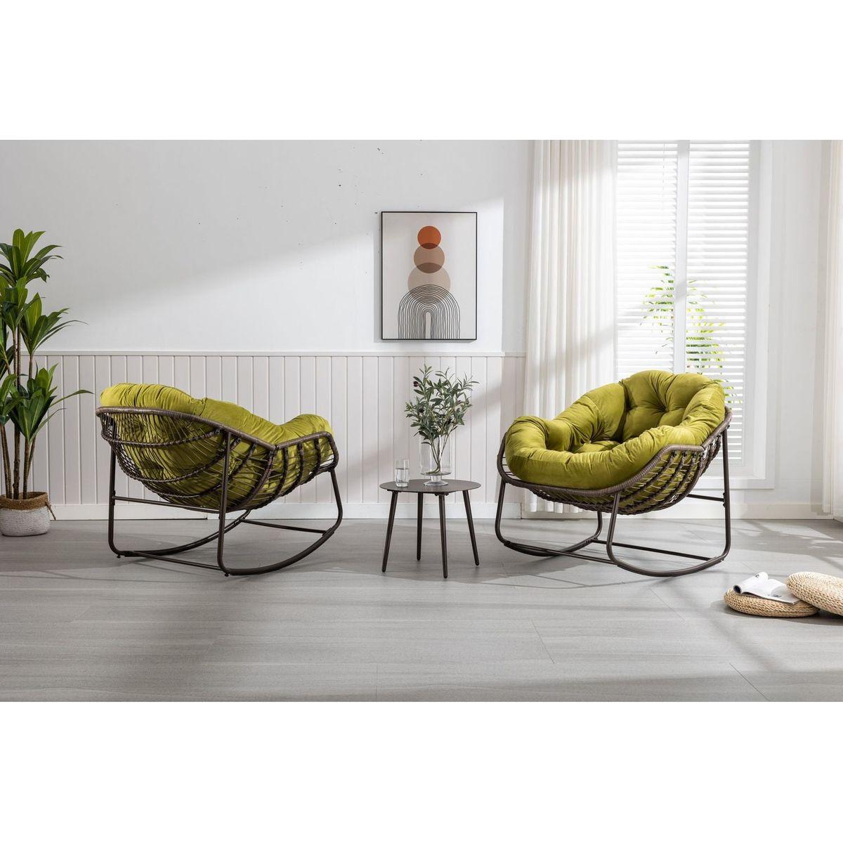 Outdoor Rattan Rocking Chair,Padded Cushion Rocker Recliner Chair Outdoor for Front Porch, Living Room, Patio, Garden, Olive Green