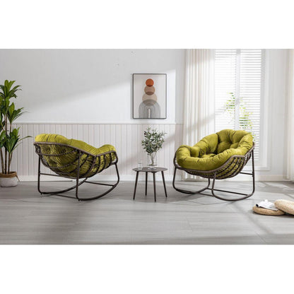 Outdoor Rattan Rocking Chair,Padded Cushion Rocker Recliner Chair Outdoor for Front Porch, Living Room, Patio, Garden, Olive Green