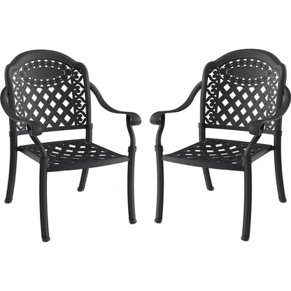 Cast Aluminum Patio Dining Chair 2PCS With Black Frame and Cushions In Random Colors