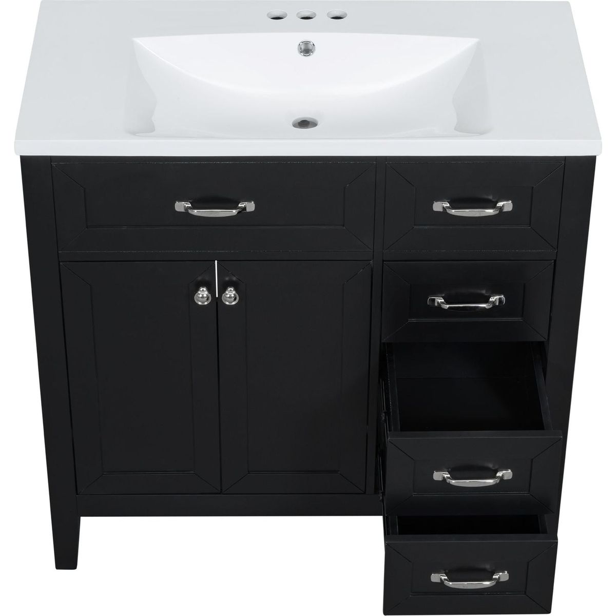 36" Bathroom Vanity with Sink Combo, Black Bathroom Cabinet with Drawers, Solid Frame and MDF Board