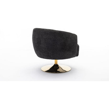 Chenille Fabric Accent Swivel Chair With Gold Metal Round Base,Black