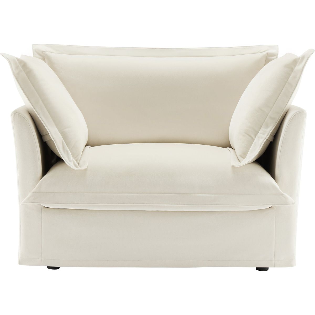 Slip-covered Armchair with 1 Big Back Cushion and 2 Big Toss Pillows, Single Deep Seat Comfy Single Couch Sofa Multiple Large Soft Pillows, Chenille Fabric, Cream