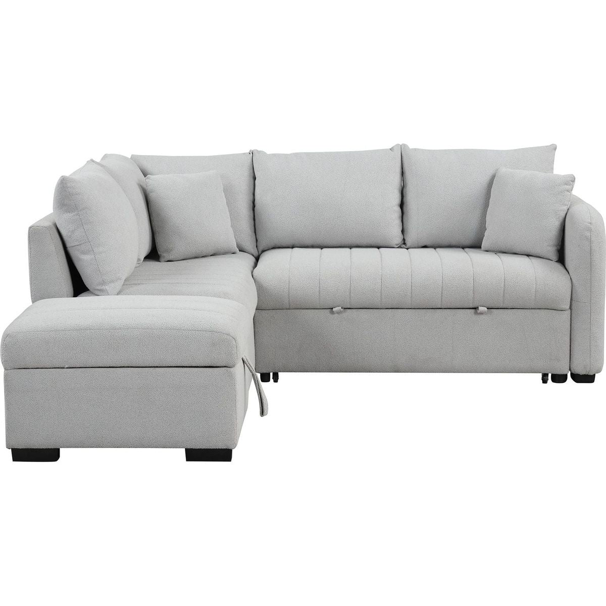 82.6" L-shaped Sectional Pull Out Sofa Bed Sleeper Sofa with Two USB Ports, Two Power Sockets and a Movable Storage Ottoman, Gray