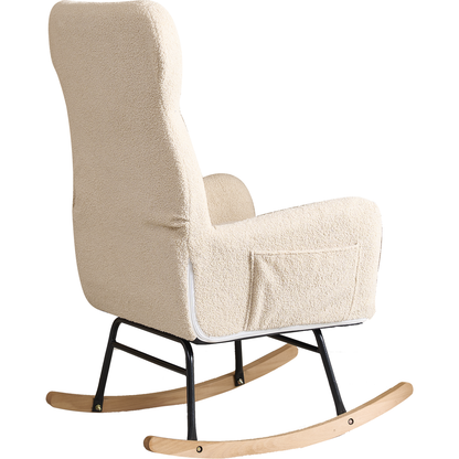 Modern Rocking Chair with High Backrest,Teddy Material Comfort Arm Rocker, Lounge Armchair for Living Room