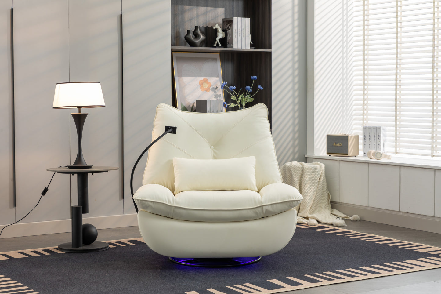 270 Swivel Glider Recliner Chair, Power Recliner Rocking Chair, USB Port Charge for Nursery Chair with Atmosphere Lamp for Living Room Bedroom Apartment