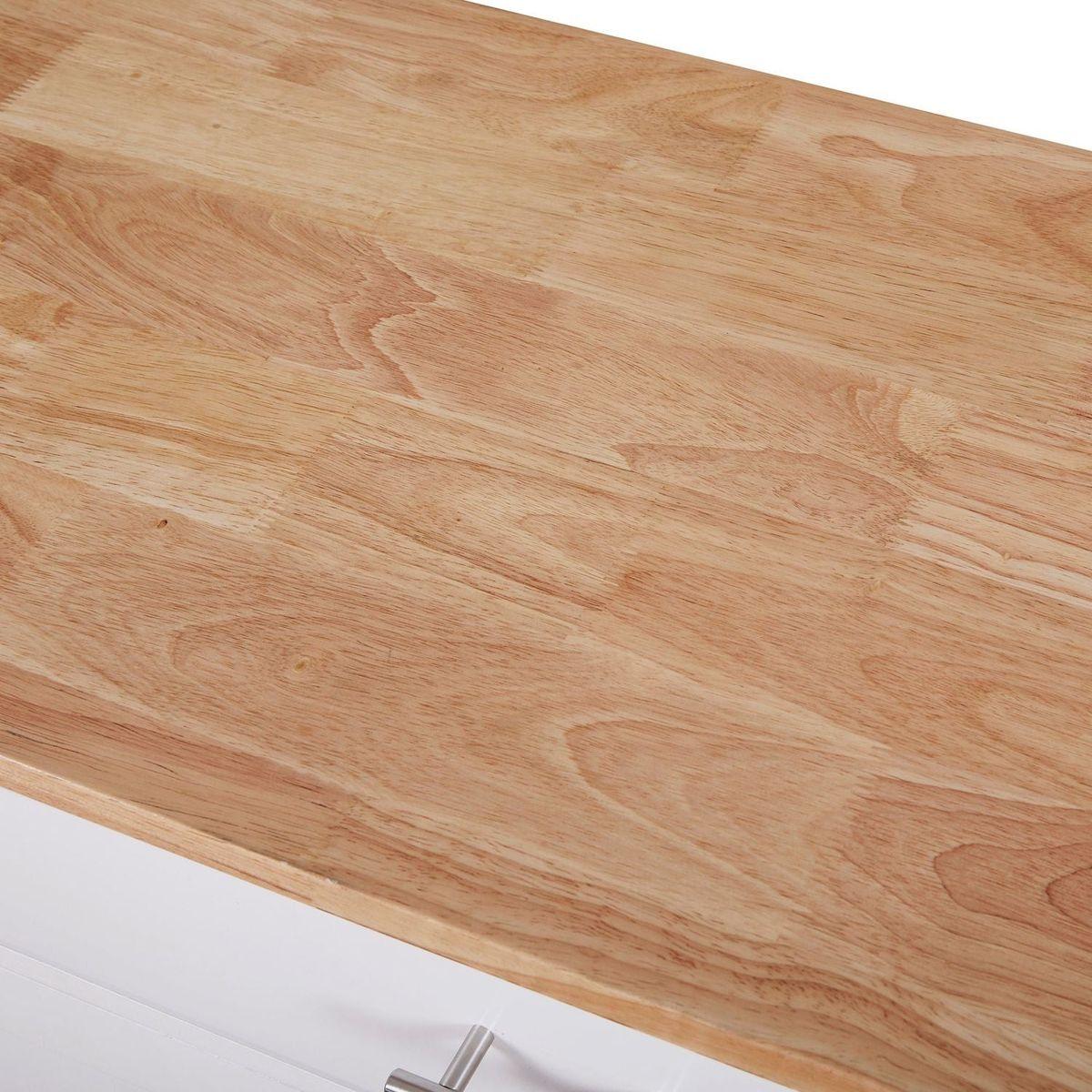 Rolling Kitchen Island with Storage, Kitchen Cart with Rubber Wood Top, Spacious Drawer with Divider and Internal Storage Rack, Kitchen Island on Wheels with Adjustable Shelf Tower Rack, White