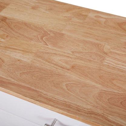 Rolling Kitchen Island with Storage, Kitchen Cart with Rubber Wood Top, Spacious Drawer with Divider and Internal Storage Rack, Kitchen Island on Wheels with Adjustable Shelf Tower Rack, White