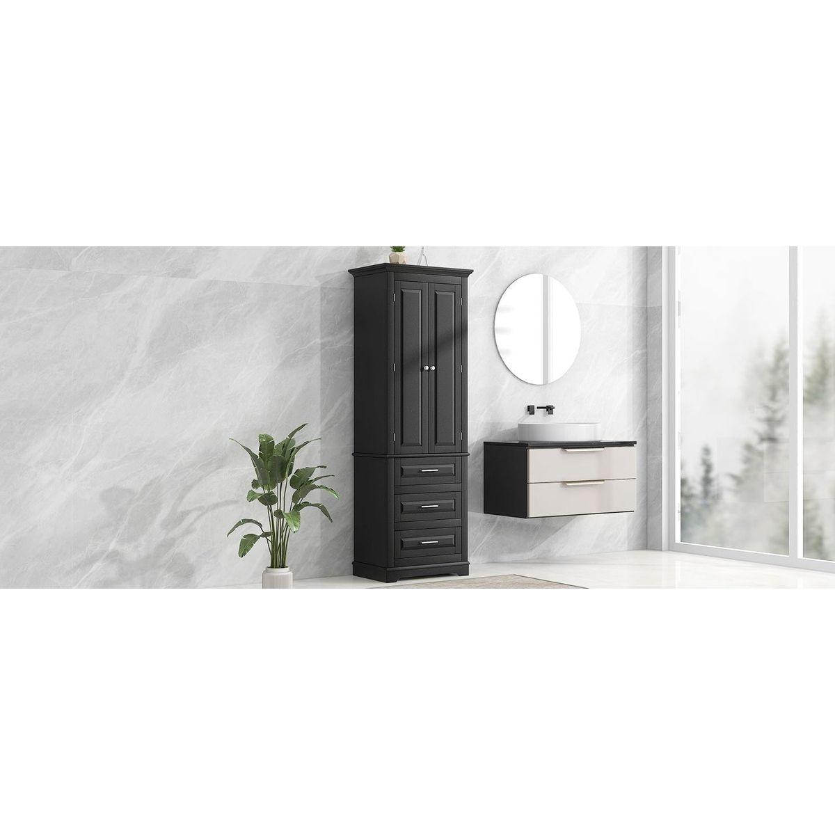 Tall Storage Cabinet with Three Drawers for Bathroom/Office, Black