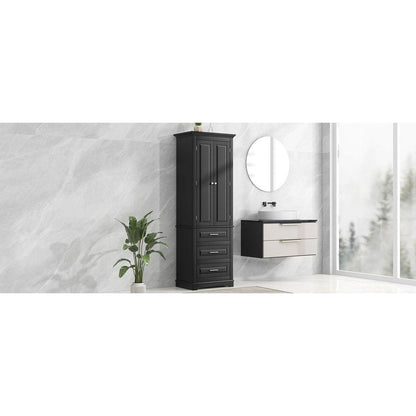 Tall Storage Cabinet with Three Drawers for Bathroom/Office, Black