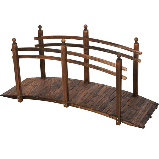 7.5' Fir Wood Garden Bridge Arc Walkway with Side Railings, Perfect for Backyards, Gardens, & Streams, Carbonized