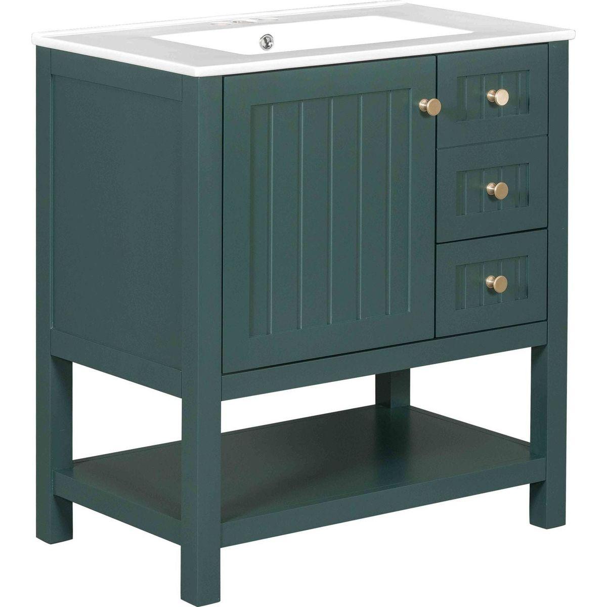 30inch Transitional Style Bathroom Vanity Cabinet Combo with Ceramic Sink