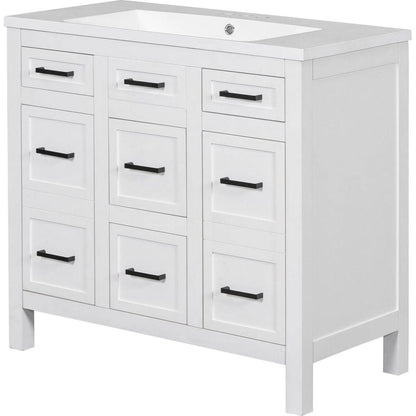 36" Bathroom Vanity Cabinet with Resin Integrated Sink - 4 Drawers, 2 Doors