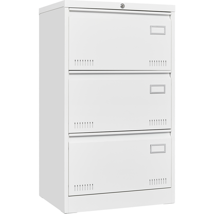 Filing Cabinet Lateral File Cabinet 3 Drawer, White Filing Cabinets with Lock, Locking Metal File Cabinets Three Drawer Office Cabinet for Legal/Letter/A4/F4 Home Offic