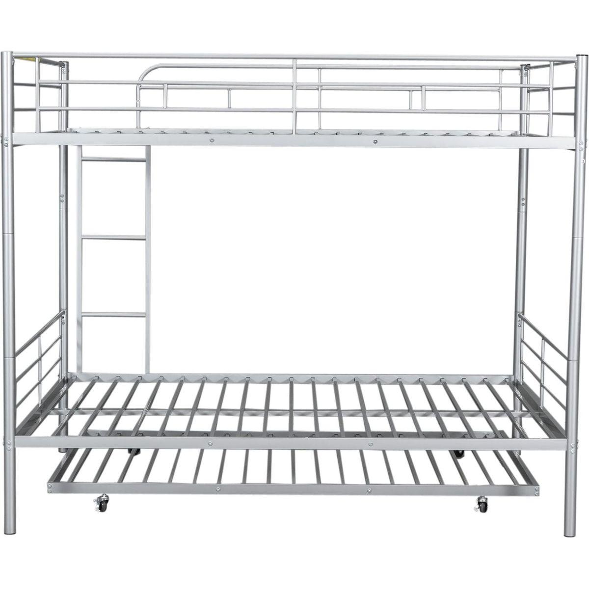 Full Over Full Metal Bunk Bed with Trundle, Silver