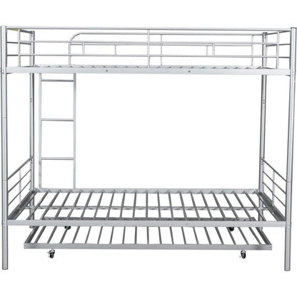 Full Over Full Metal Bunk Bed with Trundle, Silver