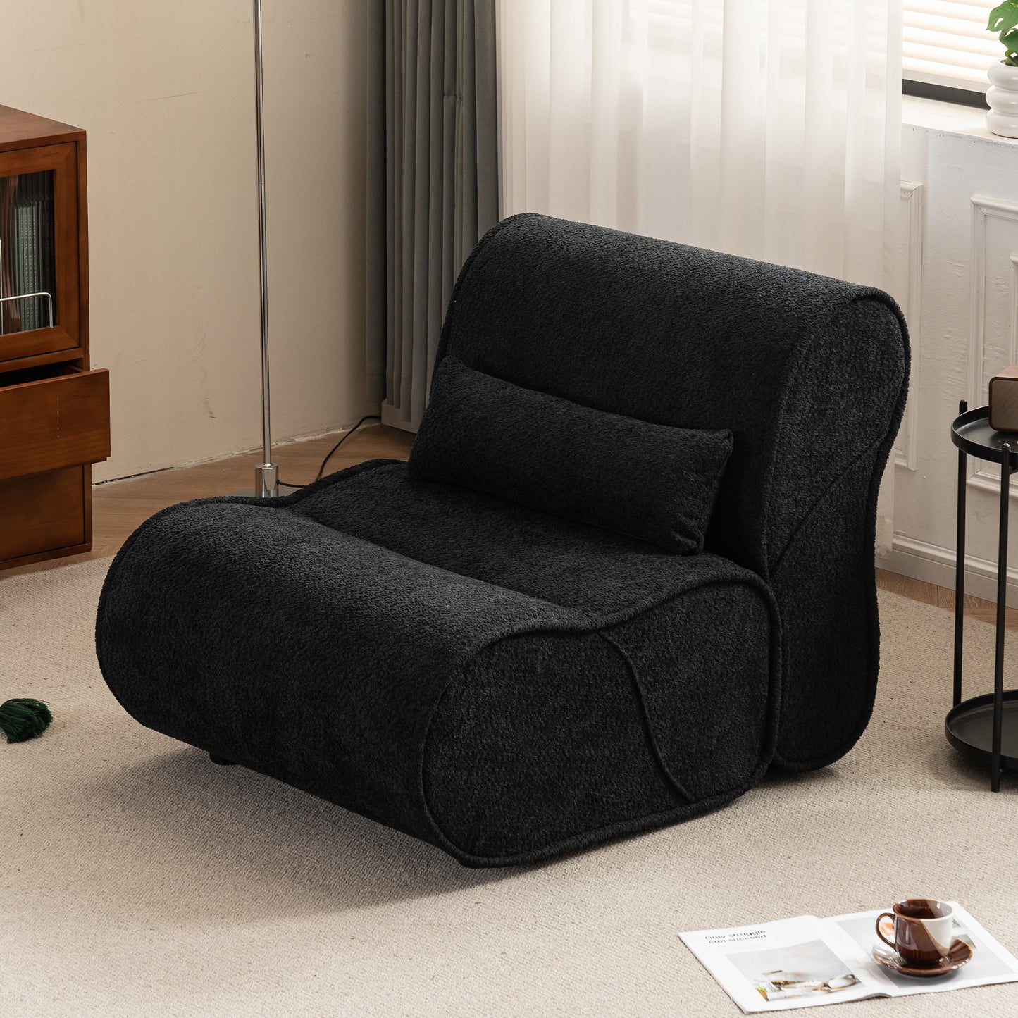 Soft Pellet Velvet Recliner - Comfortable Lounge Chair with Waist Pack Padding, Modern Design, Ideal for Living Room, Bedroom or Office - Black