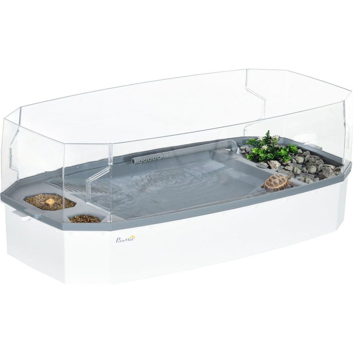 Turtle Tank Kit, Turtle Aquarium with Basking Platform, Water Pump, Filter Layer Design, Full View Visually Reptile Habitat, Easy to Clean and Change Water, Multi Functional Area