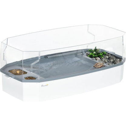 Turtle Tank Kit, Turtle Aquarium with Basking Platform, Water Pump, Filter Layer Design, Full View Visually Reptile Habitat, Easy to Clean and Change Water, Multi Functional Area