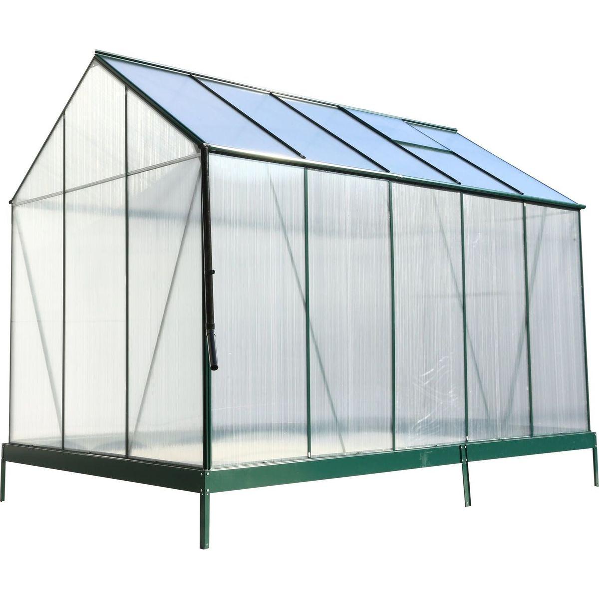 6.3'x10.2'x7' Polycarbonate Greenhouse, Heavy Duty Outdoor Aluminum Walk-in Green House Kit with Rain Gutter, Vent and Door for Backyard Garden, color green