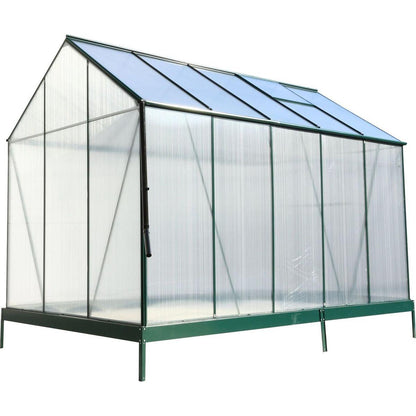 6.3'x10.2'x7' Polycarbonate Greenhouse, Heavy Duty Outdoor Aluminum Walk-in Green House Kit with Rain Gutter, Vent and Door for Backyard Garden, color green
