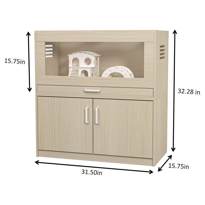 Hamster Cage,Rat Cage Wood with Independent Storage Cabinet,House for Chinchilla with Guinea Pig Hutch and Bridge,Easy View Acrylic Panels,Living Habitat X-large(31.50" L x 15.75" W x 32.28" H)