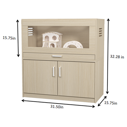 Hamster Cage,Rat Cage Wood with Independent Storage Cabinet,House for Chinchilla with Guinea Pig Hutch and Bridge,Easy View Acrylic Panels,Living Habitat X-large(31.50" L x 15.75" W x 32.28" H)