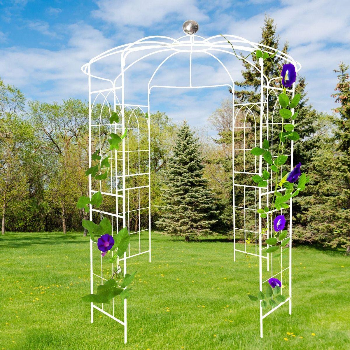 Metal Garden Arch Iron Garden Arbors Gazebo Dia 81.3" x 114.2" High Birdcage Shape Pergola Pavilion for Wedding Ceremony White