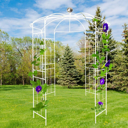 Metal Garden Arch Iron Garden Arbors Gazebo Dia 81.3" x 114.2" High Birdcage Shape Pergola Pavilion for Wedding Ceremony White