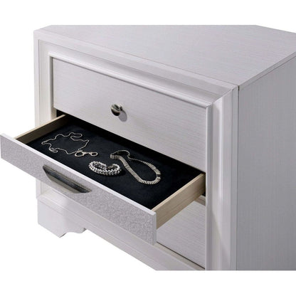 Contemporary 1pc Nightstand White Finish Silver Accents Hidden Jewelry Drawer Nickel Round Knob Bedside Table Bedroom Furniture