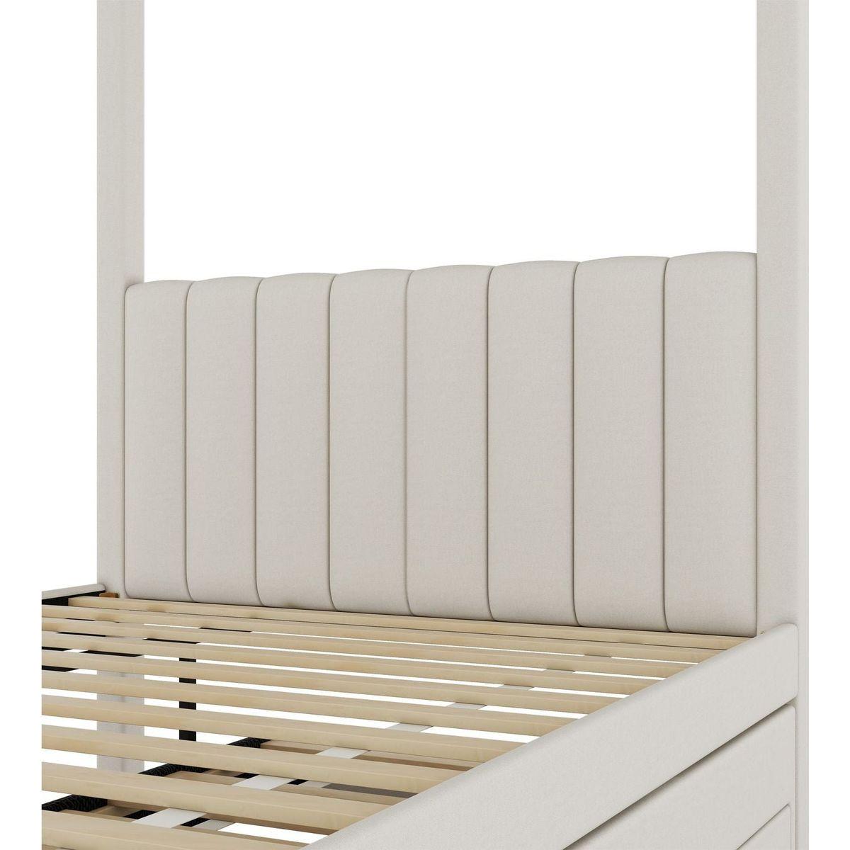 Full Size Upholstery Canopy Platform Bed with Trundle and Three Storage Drawers, Beige - Streamdale Furniture
