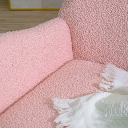 Rocking Chair Nursery, Teddy Upholstered Rocker Glider Chair with High Backrest, Adjustable Headrest & Pocket, Comfy Glider Chair for Nursery, Bedroom, Living Room, Offices, Rubber wood, pink