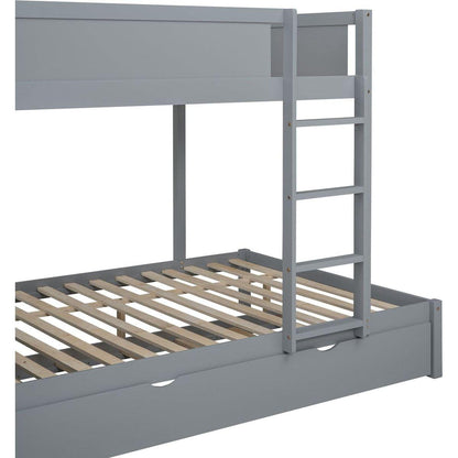 Full-Over-Full Bunk Bed with Twin size Trundle, Storage and Desk, Gray