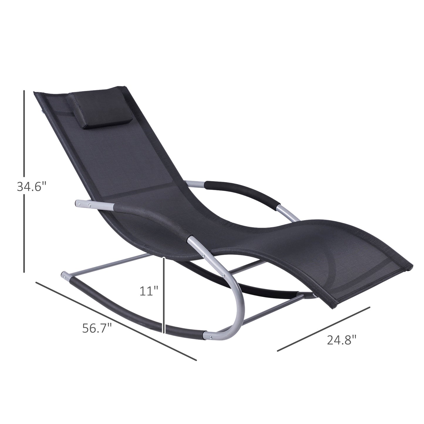 Zero Gravity Rocking Chair Outdoor Chaise Lounge Chair Recliner Rocker with Detachable Pillow and Durable Weather-Fighting Fabric for Patio, Deck, Pool, Black