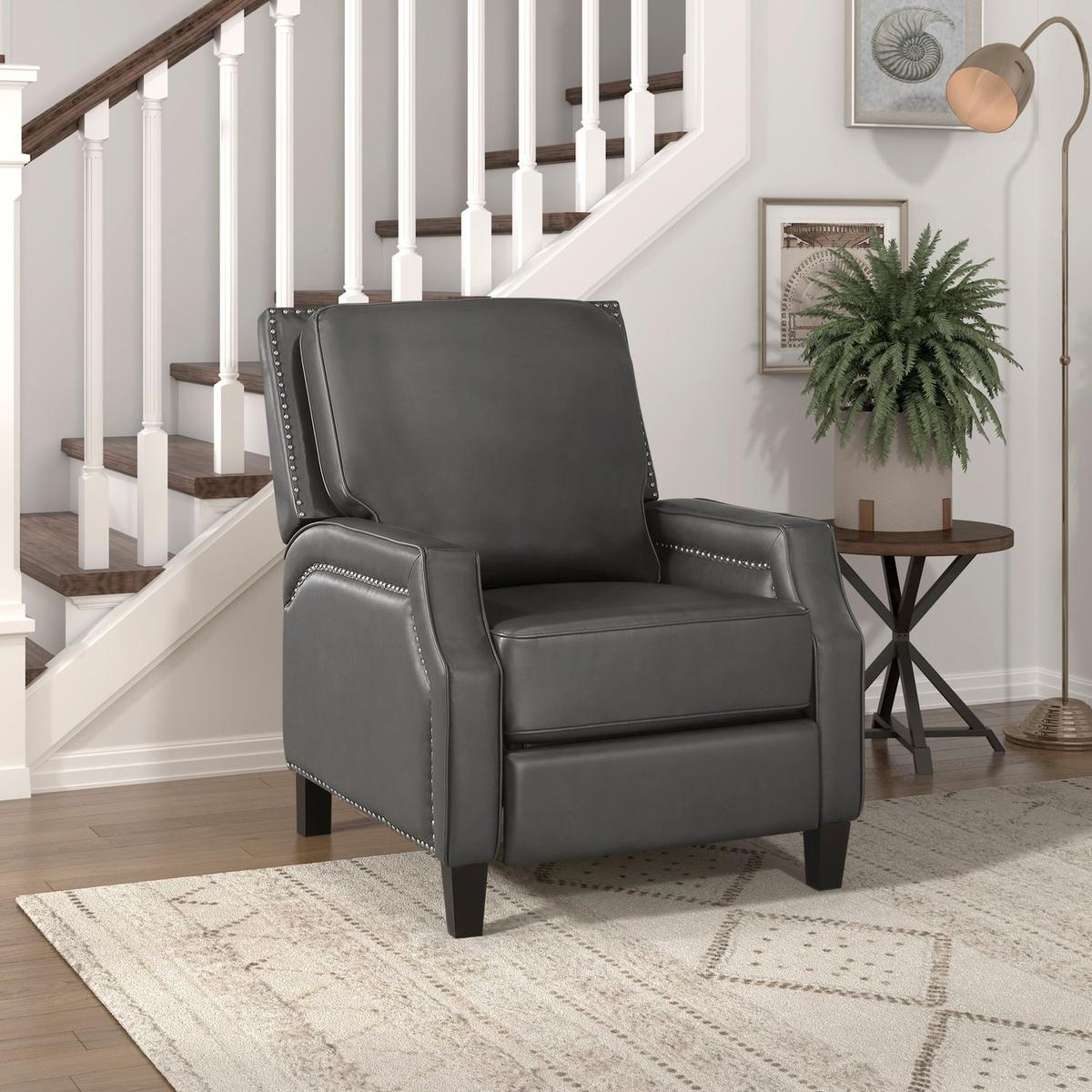 Push Back Reclining Chair Transitional Style Grey Color Self-Reclining Motion Chair 1pc Cushion Seat Modern Living Room Furniture