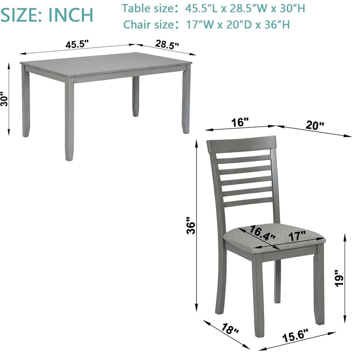 5 Piece Modern Dining Set, Rectangular Wooden Dining Table with 4 Upholstered Chairs for Kitchen, Dining Room, Gray
