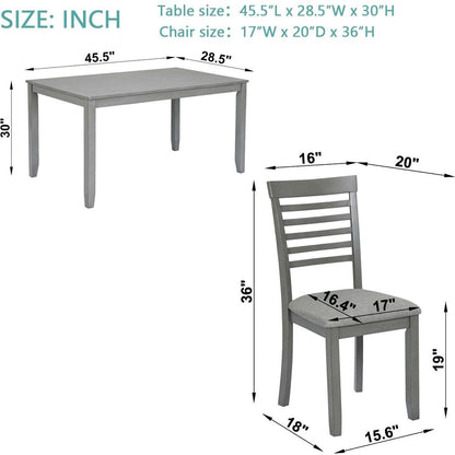 5 Piece Modern Dining Set, Rectangular Wooden Dining Table with 4 Upholstered Chairs for Kitchen, Dining Room, Gray
