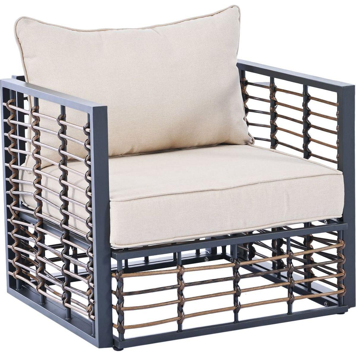 Modern Minimalist 7-Piece Metal Patio Sectional Sofa Set, All-Weather Garden Conversational Furniture Set with Thick Cushions and Coffee Table for Indoor Outdoor, Gray