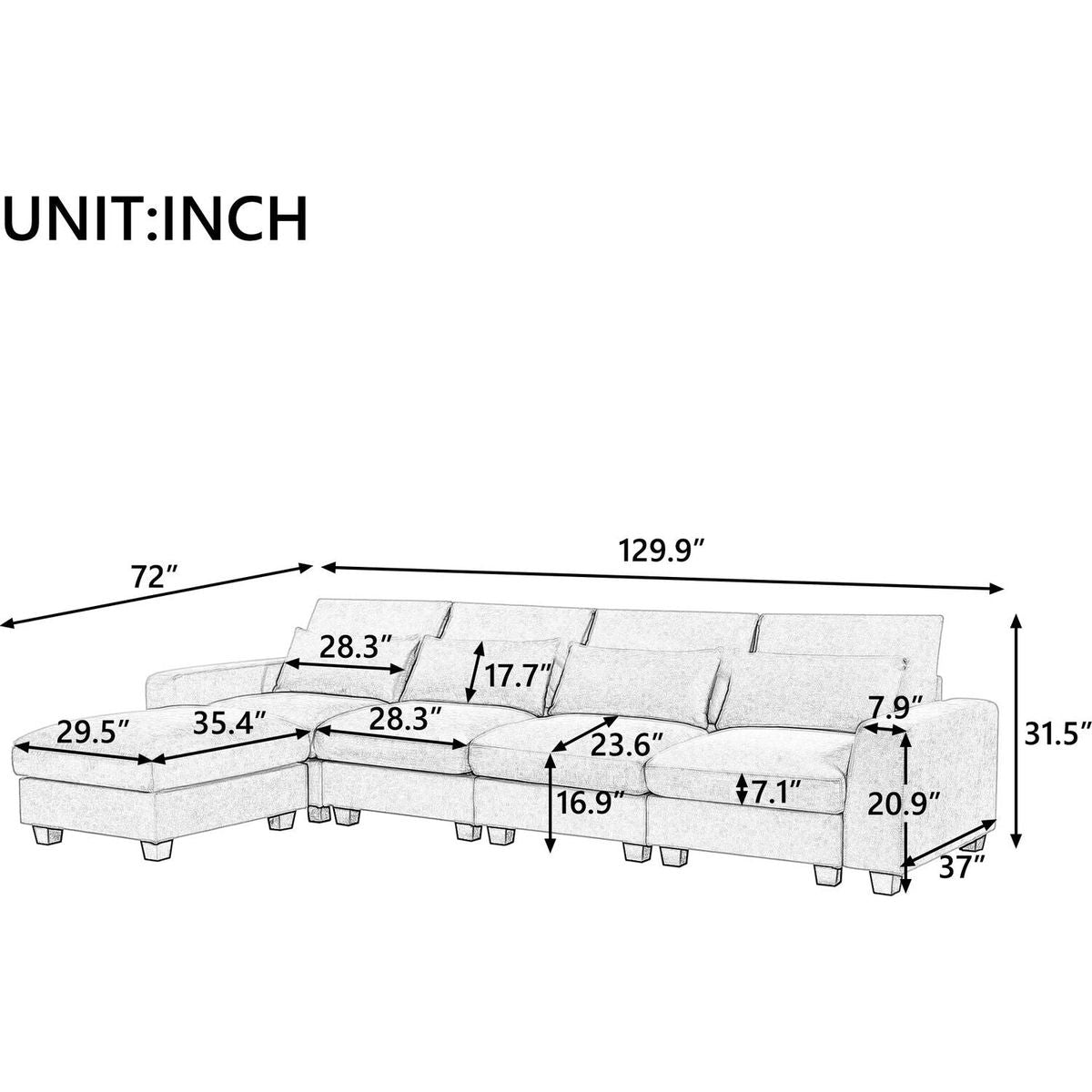 Modern Large L-Shape Feather Filled Sectional Sofa, Convertible Sofa Couch with Reversible Chaise for Living Room